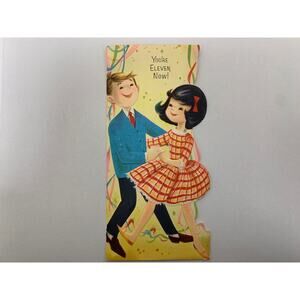 Dancing Couple, Boy and Girl, 11th Birthday, Greeting Card, USED, Folding,